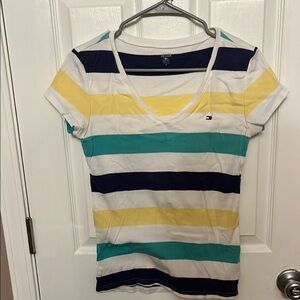 Tommy Hilfiger Women's Striped Top - Yellow, Teal, Navy